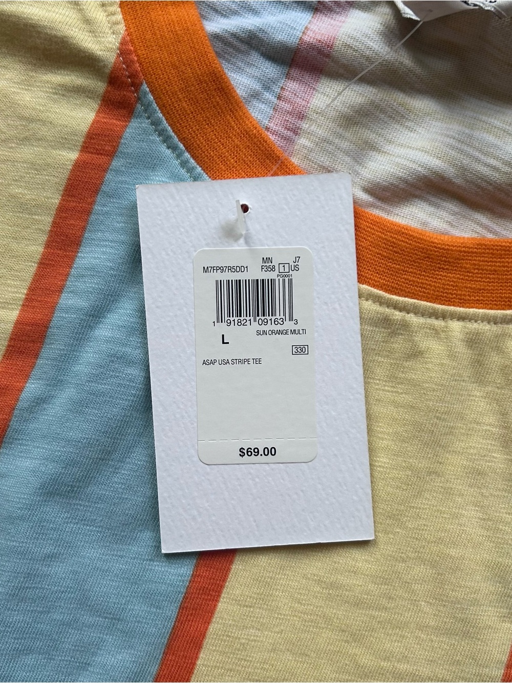 NWT GUESS Originals x A$AP Rocky Vertical Striped T-Shirt Men's L Orange Blue - Picture 8 of 11